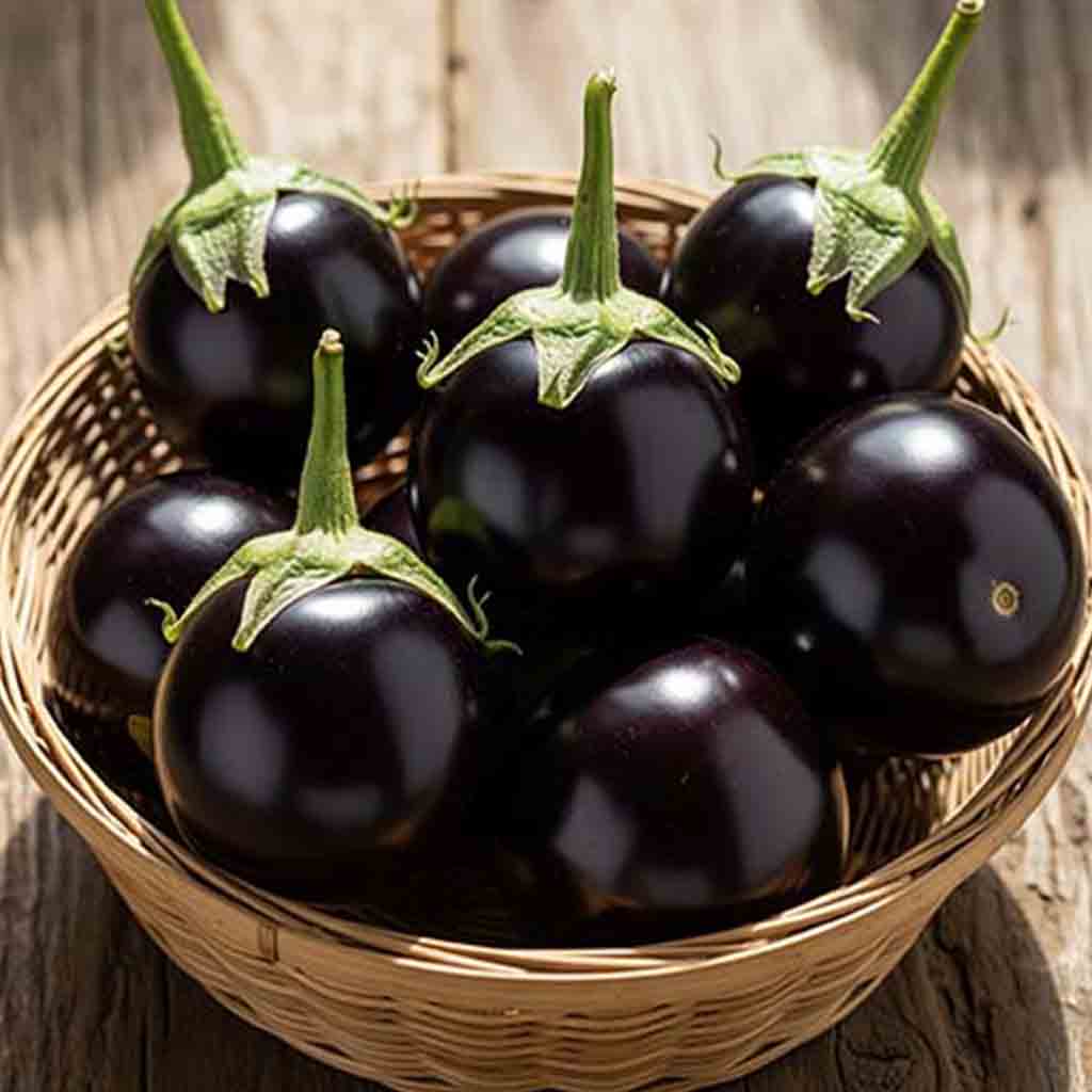 Indian Round Egg Plant - Uncut - 250gms